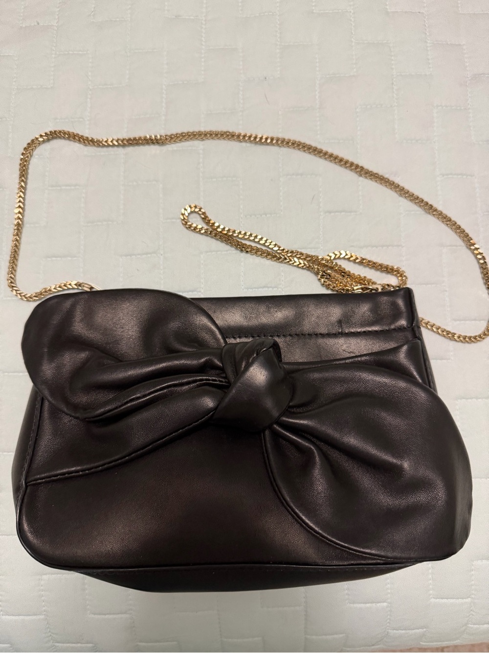 Loeffler Randall Black Bow Shoulder Bag with Gold Chain